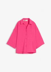 Bluzka oversize z mieszanki wiskozy. Białe bluzki damskie bonprix, bez wzorów, z wiskozy, bez kołnierzyka, bez ramiączek. Za 122.99 zł.