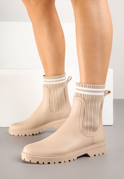 Beżowe Kalosze ze Skarpetkową Cholewką Lanisora. Brązowe kalosze damskie Born2be, bez wzorów, bez zapięcia. Za 89.99 zł.