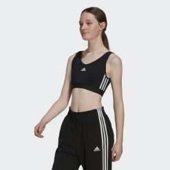 Essentials 3-Stripes Crop Top With Removable Pads. Białe topy damskie Adidas, s, bez wzorów, z bawełny, sportowe, bez kołnierzyka, bez ramiączek. Za 112.99 zł.