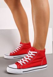Czerwone Trampki na Płaskiej Podeszwie za Kostkę z Perforacją Xelagia. Czerwone trampki i tenisówki damskie Born2be, bez wzorów, za kostkę, bez zapięcia. Za 19.99 zł.