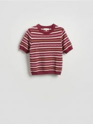 Wzorzysty sweter z wiskozą - wielobarwny. Swetry nierozpinane damskie Reserved, l, bez wzorów, z dzianiny, bez kołnierzyka, bez ramiączek. Za 139.99 zł.