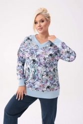 Bawełniana nierozpinana bluza Zimowy Ogród Elsy z dekoltem w serek V-neck PLUS SIZE XXL OVERSIZE. Białe bluzy damskie Moda Size Plus Iwanek, na zimę, plus size, bez wzorów, z bawełny, eleganckie, bez ramiączek, bez kaptura. Za 259.90 zł.