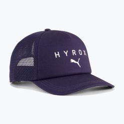 Czapka z daszkiem PUMA Hyrox Trucker. Fioletowe czapki damskie Puma, bez wzorów, sportowe. Za 99.99 zł.