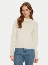 Calvin Klein Jeans Sweter Monogram J20J224802 Écru Regular Fit. Swetry nierozpinane damskie Calvin Klein Jeans, m, bez wzorów, z bawełny, bez kołnierzyka, bez ramiączek. Za 219.99 zł.