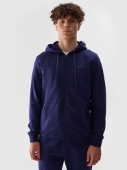 4F Bluza dresowa rozpinana z kapturem męska - granatowa S. Niebieskie bluzy męskie 4F, l, bez wzorów, z bawełny, z kapturem. W wyprzedaży za 119.99 zł.