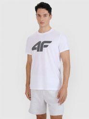 4F T-shirt regular z nadrukiem męski - biały S. Białe t-shirty męskie 4F, m, bez wzorów, z bawełny, bez kołnierzyka, bez ramiączek. Za 49.99 zł.