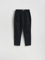 Jeansy mom fit - czarny. Czarne jeansy damskie Reserved, bez wzorów, z bawełny. Za 109.99 zł.