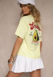 Żółty T-shirt z Bawełną ze Wzorem Awokado Tilannia. Żółte t-shirty damskie Renee, m, bez wzorów, z bawełny, bez kołnierzyka, bez ramiączek. Za 69.99 zł.