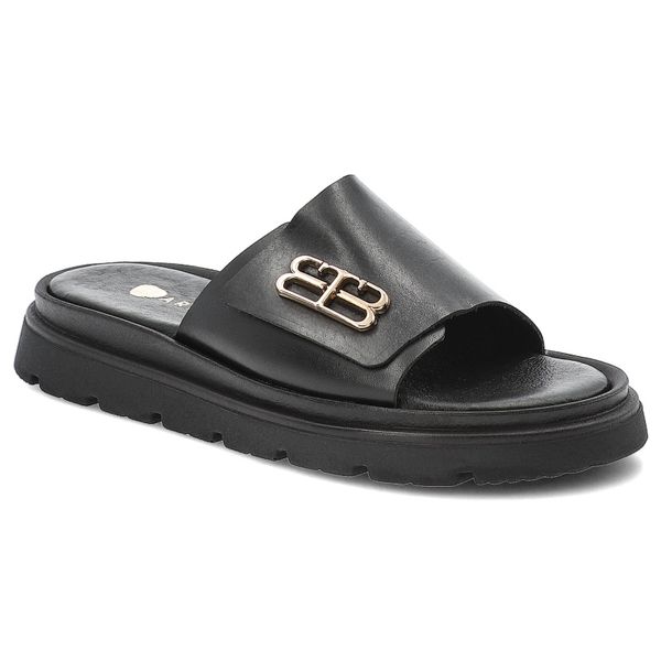 Czarne Klapki Armodo Eleganckie Obuwie Damskie. Czarne klapki damskie Armodo, na lato, z aplikacjami, ze skóry, eleganckie, bez obcasa, bez zapięcia. Za 229.00 zł.