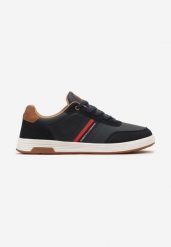 Granatowe Buty Sportowe z Ozdobnymi Wstawkami i Sznurowaniem Cinetra. Niebieskie buty sportowe męskie Born2be, bez wzorów, bez zapięcia. Za 139.99 zł.