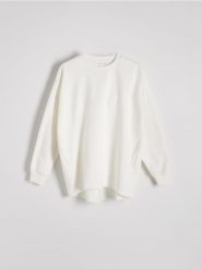 Bluza z kieszeniami - złamana biel. Bluzy damskie Reserved, l, bez wzorów, z bawełny, bez ramiączek, bez kaptura. W wyprzedaży za 49.99 zł.