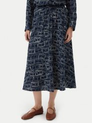 Tommy Hilfiger Spódnica midi WW0WW50753 Granatowy Regular Fit. Niebieskie spódnice damskie Tommy Hilfiger, m, bez wzorów, ze lnu, midi. Za 529.99 zł.