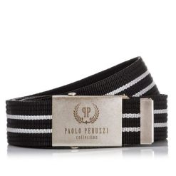 Pasek parciany PAOLO PERUZZI PW-03-115 CM czarny z białymi przeszyciami. Białe paski męskie Paolo Peruzzi, z materiału. Za 34.99 zł.