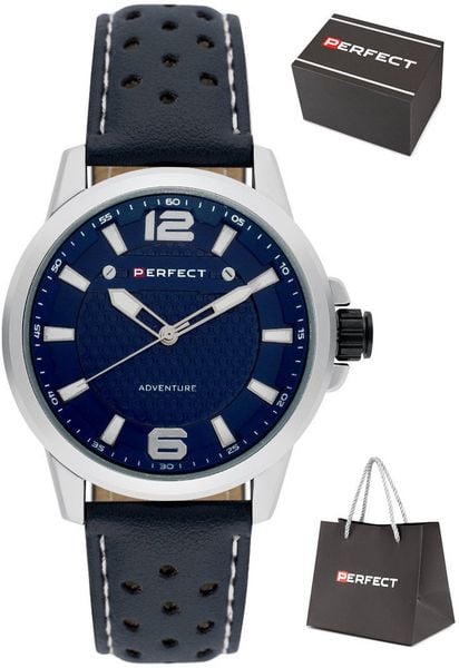 Zegarek Perfect W146-03 męski perforowany pasek 44 mm . Zegarki męskie Perfect, bez wzorów. Za 119.00 zł.