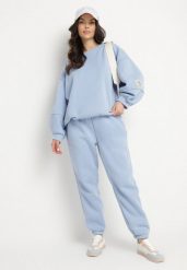 Niebieski Komplet Dresowy Bluza i Joggery Podszyte Polarem Zibea. Niebieskie bluzy damskie Born2be, bez wzorów, z bawełny, bez ramiączek, bez kaptura. Za 169.99 zł.