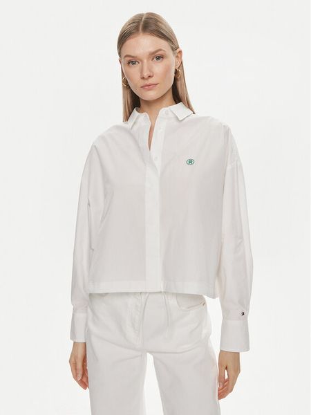 Tommy Hilfiger Koszula WW0WW41832 Biały Relaxed Fit. Białe koszule damskie Tommy Hilfiger, bez wzorów, z bawełny, bez kołnierzyka, bez ramiączek. Za 449.99 zł.