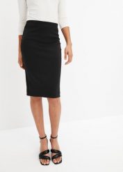Spódnica ołówkowa. Czarne spódnice damskie bonprix, bez wzorów, z elastanu, eleganckie, ołówkowe. Za 79.99 zł.