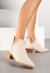 Beżowe Botki na Obcasie z Plecioną Cholewką Delinea. Brązowe botki damskie Born2be, bez wzorów, eleganckie, bez obcasa, na obcasie, bez zapięcia. Za 159.99 zł.
