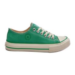 Niskie Trampki Damskie Big Star NN274268 Zielone. Zielone trampki i tenisówki damskie bez wzorów, z gumy, bez zapięcia. Za 180.71 zł.