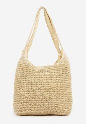 Beżowa Torebka Typu Shopper z Plecionki Felevera. Brązowe shopperki damskie Renee, bez wzorów, z jeansu, bez dodatków. Za 59.99 zł.