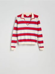 Sweter z kołnierzykiem polo - wielobarwny. Swetry nierozpinane damskie Reserved, l, bez wzorów, z dzianiny, bez kołnierzyka, bez ramiączek. W wyprzedaży za 99.99 zł.