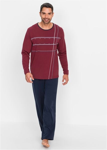 Piżama z bawełną i długimi rękawami. Niebieskie piżamy męskie bonprix, l, bez wzorów, z bawełny, bez kołnierzyka, bez ramiączek, długie. Za 97.99 zł.