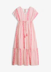 Sukienka midi z mieszanki bawełny. Białe sukienki damskie bonprix, bez wzorów, z bawełny, bez kołnierzyka, bez ramiączek, midi. Za 144.99 zł.