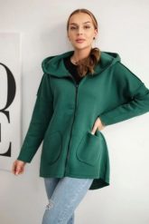 Bluza ocieplana z dłuższym tyłem i kieszeniami ciemno zielona. Zielone bluzy damskie KESI, l, bez wzorów, z bawełny, bez ramiączek, bez kaptura. Za 198.65 zł.