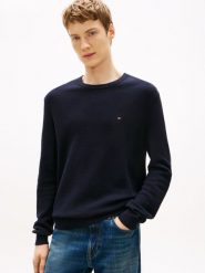 Tommy Hilfiger sweter Mężczyźni Bawełna niebieski, M. Niebieskie swetry męskie Tommy Hilfiger, m, bez wzorów, z bawełny, bez kołnierzyka, bez ramiączek. Za 409.95 zł.