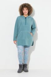 Damskie Długi sweter z polaru pluszowego kaptur zamek błyskawiczny długi rękaw. Zielone swetry nierozpinane damskie Ulla Popken, plus size, bez wzorów, z materiału, bez kołnierzyka, plus size, bez ramiączek. Za 279.99 zł.