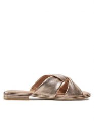 Caprice Klapki 9-27100-42 Złoty. Żółte klapki damskie Caprice, bez wzorów, ze skóry, bez obcasa, bez zapięcia. Za 183.99 zł.