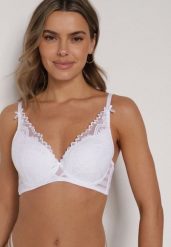 Biały Koronkowy Biustonosz z Ozdobnymi Kokardkami na Ramiączkach Aeleolopei. Białe biustonosze Born2be, z aplikacjami, z koronki. Za 34.99 zł.