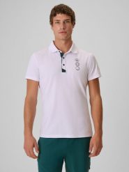 4F Koszulka polo regular męska - biała M. Białe koszulki sportowe męskie 4F, m, bez wzorów, z bawełny, bez ramiączek, tenisowe. Za 129.99 zł.