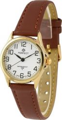 Zegarek damski na rękę pasek skórzany brązowy ze złotą kopertą Perfect 273. Brązowe zegarki damskie Perfect, złote. Za 86.52 zł.