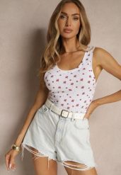 Biały Top z Bawełny w Kwiaty Nettlin. Białe topy damskie Renee, l, bez wzorów, z bawełny, eleganckie, bez kołnierzyka, bez ramiączek. Za 24.99 zł.