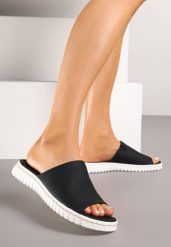 Czarne Klapki Vices z Ekoskóry na Podeszwie ze Żłobieniami Dorovia. Czarne klapki damskie Renee, na lato, bez wzorów, eleganckie, z otwartym noskiem, bez obcasa, na płaskiej podeszwie, bez zapięcia. Za 79.99 zł.