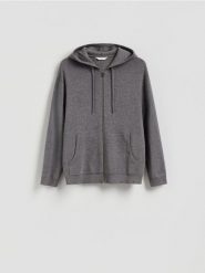 Sweter z kapturem - szary. Szare swetry męskie Reserved, l, bez wzorów, z dzianiny, bez kołnierzyka, bez ramiączek. Za 139.99 zł.