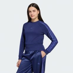 Bluza Satin. Niebieskie bluzy damskie Adidas, uniwersalny, bez wzorów, z bawełny, klasyczne, bez ramiączek, bez kaptura. Za 179.00 zł.