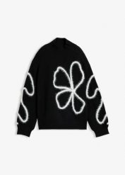 Sweter z cienkiej dzianiny. Czarne swetry nierozpinane damskie bonprix, bez wzorów, z dzianiny, bez kołnierzyka, bez ramiączek. Za 149.99 zł.
