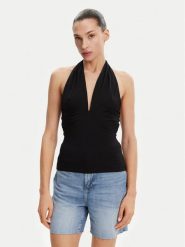 Guess Top W5GP16 KACM2 Czarny Slim Fit. Czarne topy damskie Guess, s, z aplikacjami, bez kołnierzyka, bez ramiączek. Za 129.99 zł.