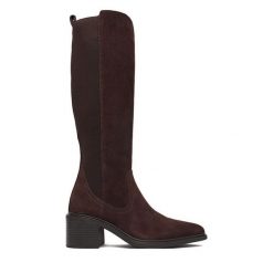 Kozaki Lasocki. Brązowe kozaki damskie Lasocki, bez wzorów, bez obcasa, na słupku, bez zapięcia. Za 349.99 zł.