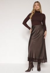 Brązowa Satynowa Spódnica z Wiskozy Ozdobiona Koronką Fedare. Brązowe spódnice damskie Born2be, na co dzień, uniwersalny, bez wzorów, z jeansu, eleganckie, maxi. Za 119.99 zł.