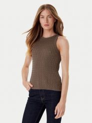 Tommy Hilfiger Top WW0WW45706 Brązowy Slim Fit. Brązowe topy damskie Tommy Hilfiger, l, bez wzorów, z bawełny, bez kołnierzyka, bez ramiączek. Za 359.99 zł.