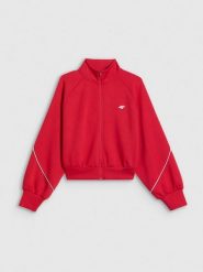 4F Bluza dresowa regular bez kaptura damska - czerwona XS. Czerwone bluzy damskie 4F, xs, bez wzorów, z dresówki, sportowe, bez ramiączek, bez kaptura. Za 169.99 zł.