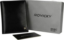 Rovicky Cienki, skórzany portfel męski z szeroką kieszenią na monety Rovicky NoSize. Portfele męskie ROVICKY, bez wzorów. Za 54.74 zł.
