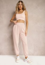 Ciemnoróżowe Casualowe Spodnie Dresowe High Waist Wykończone Ściągaczami z Gumką w Pasie Dimra. Czerwone spodnie dresowe damskie Renee, bez wzorów, z dresówki, sportowe, z podwyższonym stanem. Za 59.99 zł.
