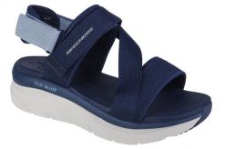 Sandały damskie, Skechers D'Lux Walker Kind Mind. Niebieskie sandały damskie Skechers, bez wzorów, z materiału, bez obcasa, bez zapięcia. Za 299.99 zł.