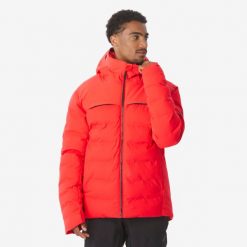 Kurtka narciarska i snowboardowa męska Quechua Warm 500. Czerwone kurtki sportowe męskie WED'ZE, na zimę, l, bez wzorów, z materiału, z kapturem, narciarskie. Za 499.99 zł.