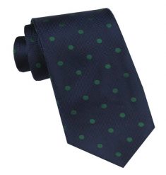 Elegancki i Modny Krawat Jedwabny - Alties - Granatowe w Zielone Groszki. Niebieskie krawaty i muchy Alties, bez wzorów, z jedwabiu, eleganckie. Za 115.00 zł.