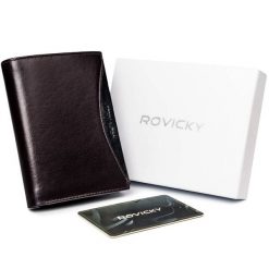 Portfel męski brązowy z czarną wstawką Rovicky 1537-03-BOR-1249 BRO. Brązowe portfele męskie ROVICKY, bez wzorów. Za 67.99 zł.